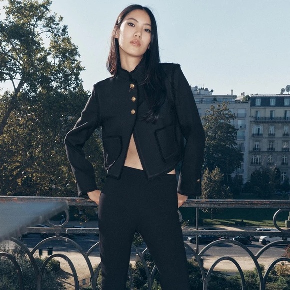 NWT Zara Fringed Crop Jacket ZW Collection in Black Small